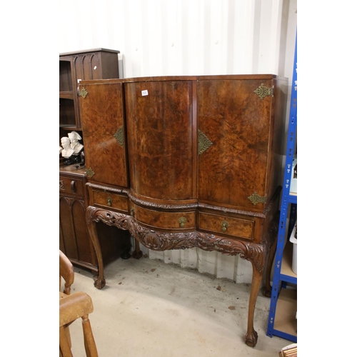 620 - Queen Anne Revival Walnut Cocktail / Drinks Cabinet, two doors opening to a fitted mirrored interior... 