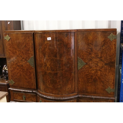 620 - Queen Anne Revival Walnut Cocktail / Drinks Cabinet, two doors opening to a fitted mirrored interior... 