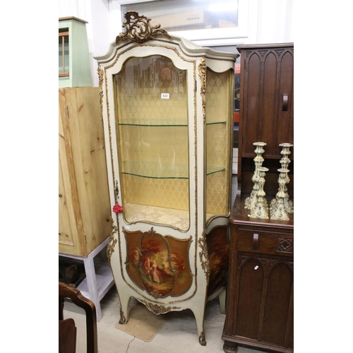 622 - Louis XV style painted ' Vernis Martin ' Vitrine, with single glazed door opening to a fabric lined ... 