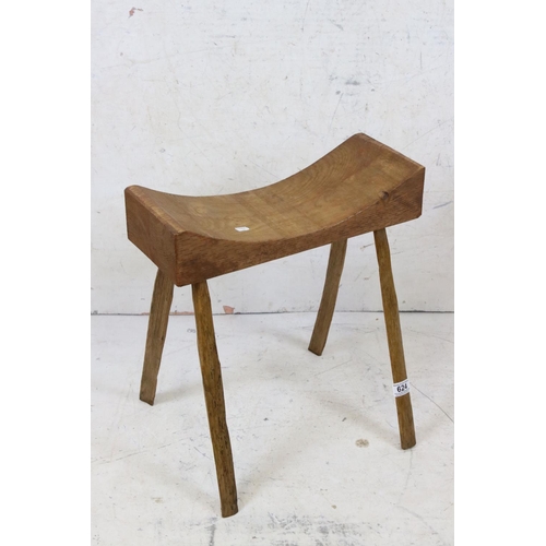 624 - Pine Bench in the form of Norfolk Reed cutter's stool, 47cm long x 51cm high