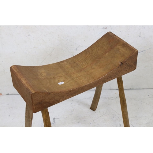 624 - Pine Bench in the form of Norfolk Reed cutter's stool, 47cm long x 51cm high