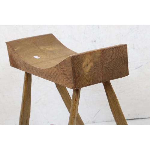 624 - Pine Bench in the form of Norfolk Reed cutter's stool, 47cm long x 51cm high