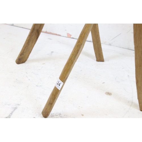 624 - Pine Bench in the form of Norfolk Reed cutter's stool, 47cm long x 51cm high