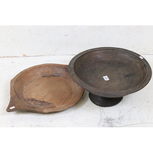 629 - Hand Turned Wooded Footed Bowl, 46cm diameter x 23cm high together with Wooden Dough Bowl, 60cm long