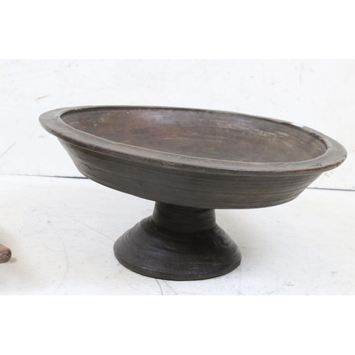 629 - Hand Turned Wooded Footed Bowl, 46cm diameter x 23cm high together with Wooden Dough Bowl, 60cm long