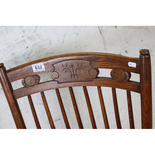 632 - Late 19th / Early 20th century Arts and Crafts Oak Chair with stickback and bentwood arms, 57cm wide... 