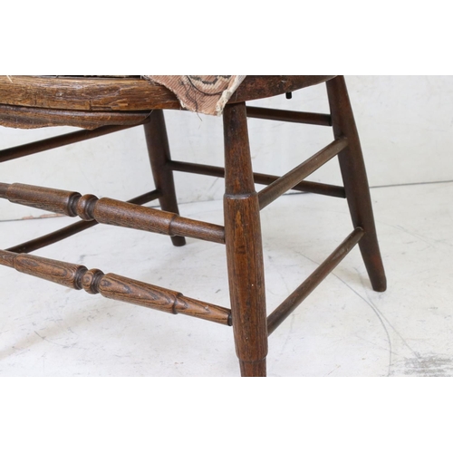 632 - Late 19th / Early 20th century Arts and Crafts Oak Chair with stickback and bentwood arms, 57cm wide... 