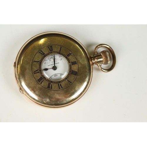 307 - A Tho's Russell & Son half hunter pocket watch, gold plated Elgin case, top winding movement with su... 