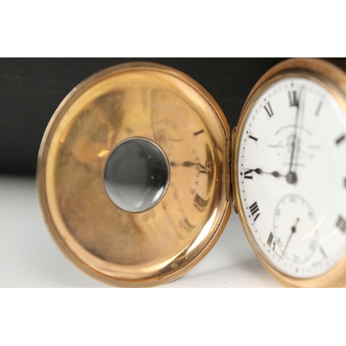 307 - A Tho's Russell & Son half hunter pocket watch, gold plated Elgin case, top winding movement with su... 