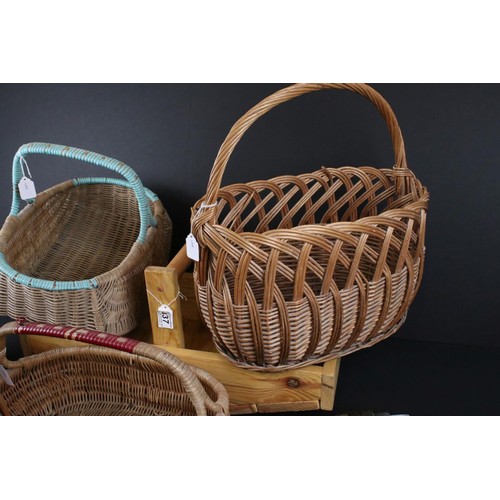 438 - Four Early to Mid century Wicker Baskets together with a Horn Crocodile, 39cm long, Bone Shoe Horn a... 