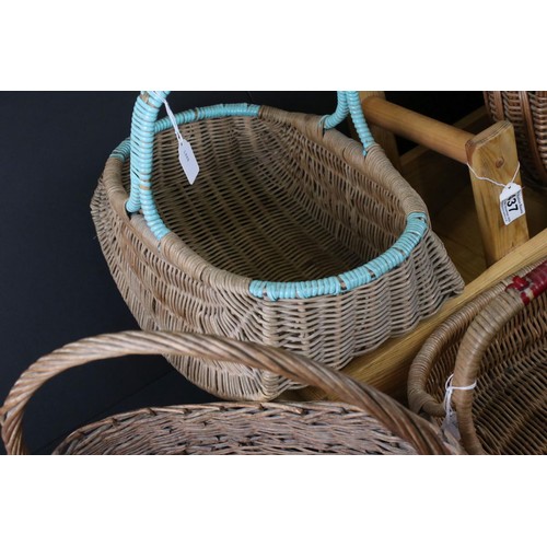 438 - Four Early to Mid century Wicker Baskets together with a Horn Crocodile, 39cm long, Bone Shoe Horn a... 