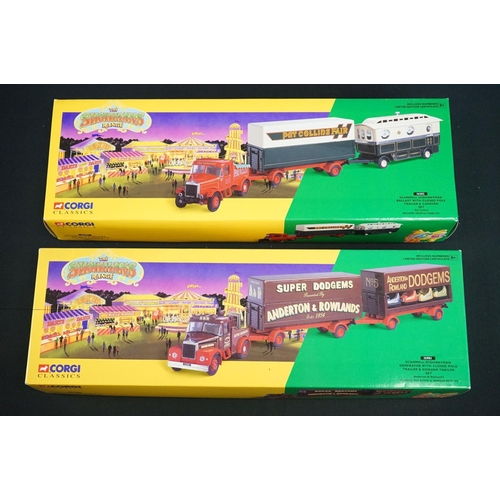 1165 - 12 boxed Corgi The Showmans Range, to include 24801 Leyland Dodgem Truck & Caravan Set, 21701 AEC Cl... 