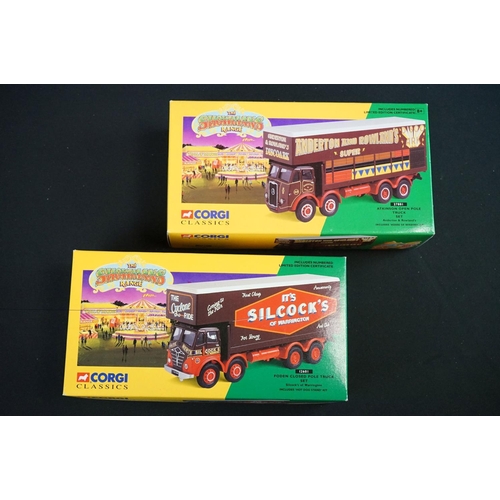 1165 - 12 boxed Corgi The Showmans Range, to include 24801 Leyland Dodgem Truck & Caravan Set, 21701 AEC Cl... 