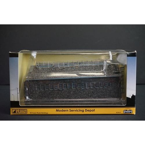 238 - 10 Boxed Graham Farish Scenecraft N gauge buildings to include Modern Servicing Depot & rail Interch... 