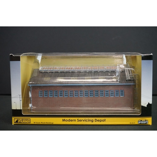 238 - 10 Boxed Graham Farish Scenecraft N gauge buildings to include Modern Servicing Depot & rail Interch... 