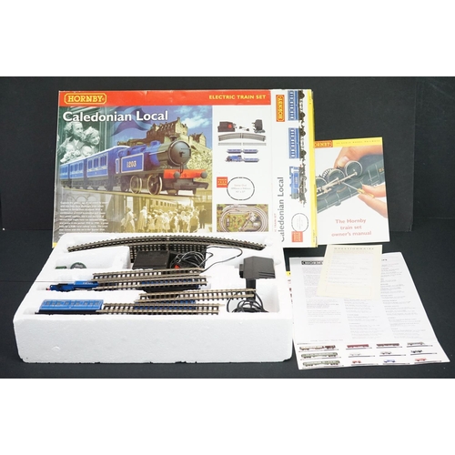 246 - Boxed Hornby OO gauge R1016 Caledonian Local train set plus a Hornby R591 Branch Line Station and 4 ... 