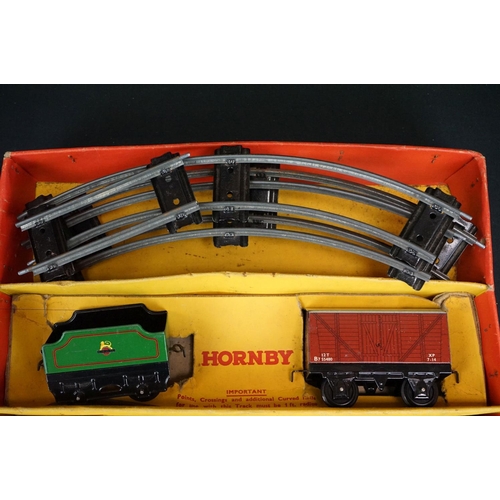 250 - Boxed Hornby O gauge Goods Set No 30 with locomotive & tender in green, 2 x items of rolling stock a... 