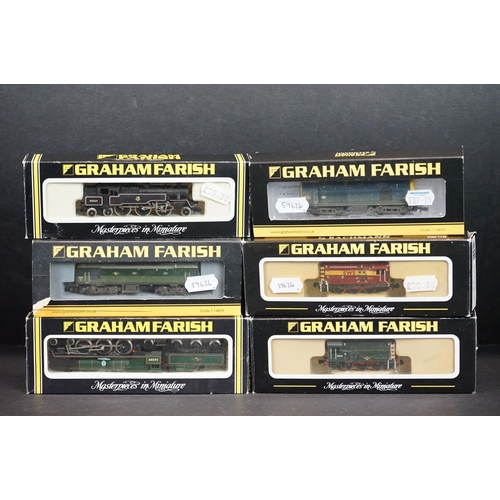 267 - Six boxed / cased Graham Farish N gauge locomotives to include 371-002 Class 08 Diesel Shunter 08933... 