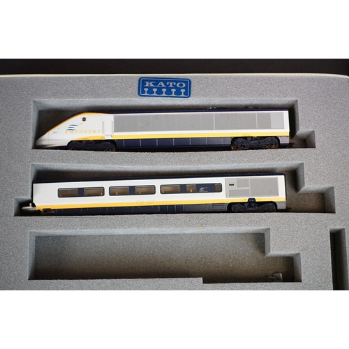 268 - Two boxed Kato N gauge 10-327 Eurostar 8 Car Sets, both incomplete, includes 4 x locomotives and 7 x... 