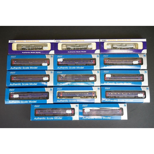 275 - 14 Boxed / cased Dapol N gauge items of rolling stock to include 2P-005-000#41103 MK3 Coach First Gr... 