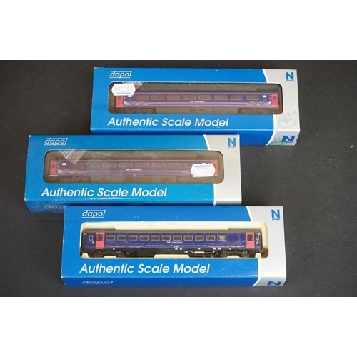 275 - 14 Boxed / cased Dapol N gauge items of rolling stock to include 2P-005-000#41103 MK3 Coach First Gr... 