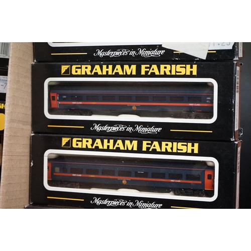 277 - 50 N gauge items of rolling stock, all coaches, contained within Graham Farish boxes, some incorrect... 