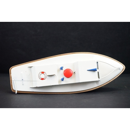 333 - Boxed Sutcliffe Model Clockwork Jupiter Ocean Pilot Cruiser tinplate model in red & white, complete ... 