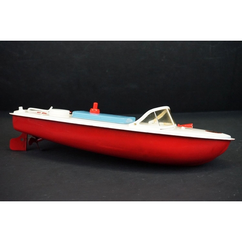 337 - Boxed Sutcliffe Model Merlin Electric Speedboat all metal model in red & white complete with flag, e... 