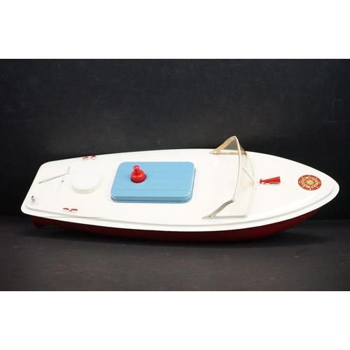 337 - Boxed Sutcliffe Model Merlin Electric Speedboat all metal model in red & white complete with flag, e... 