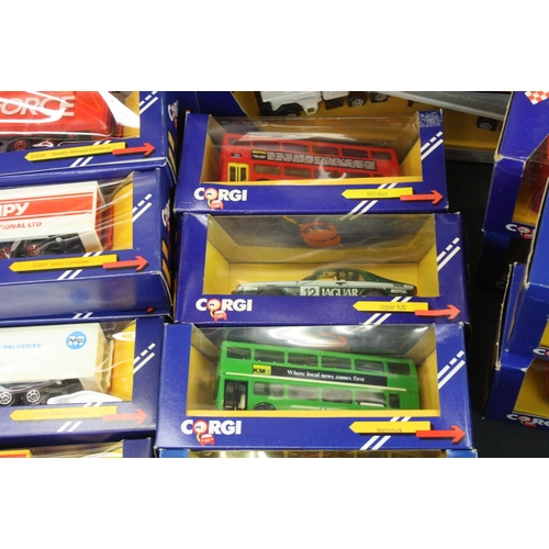 1269 - 50 Boxed Corgi 1980s diecast model trucks & buses to include Metrobus C675/6 Metrobus C675/1, Volvo ... 