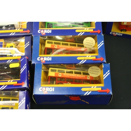 1269 - 50 Boxed Corgi 1980s diecast model trucks & buses to include Metrobus C675/6 Metrobus C675/1, Volvo ... 