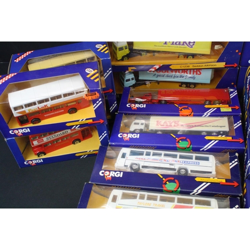 1269 - 50 Boxed Corgi 1980s diecast model trucks & buses to include Metrobus C675/6 Metrobus C675/1, Volvo ... 