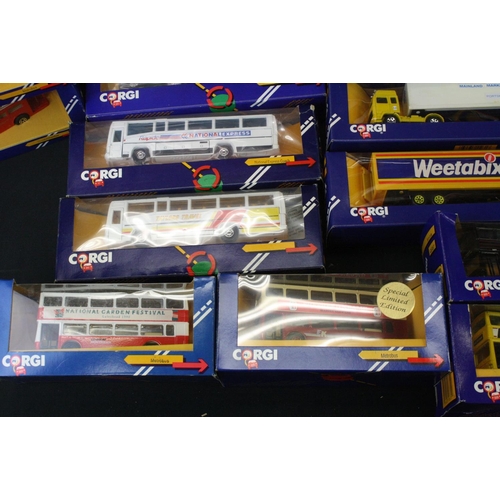 1269 - 50 Boxed Corgi 1980s diecast model trucks & buses to include Metrobus C675/6 Metrobus C675/1, Volvo ... 