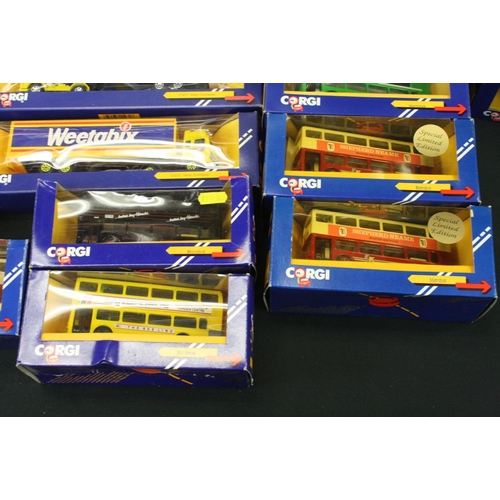 1269 - 50 Boxed Corgi 1980s diecast model trucks & buses to include Metrobus C675/6 Metrobus C675/1, Volvo ... 