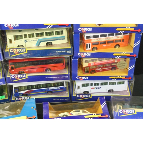 1281 - 39 Boxed / cased Corgi 1980s and 90s diecast models, mostly trucks & buses, to include J4/8 Transit ... 