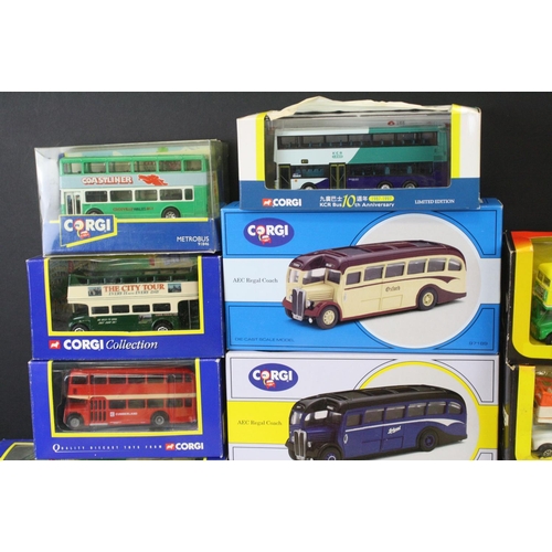 1288 - 38 Boxed Corgi diecast model buses & coaches to include 3 x 469 Routemasters, Timpsons AEC  Regal Co... 