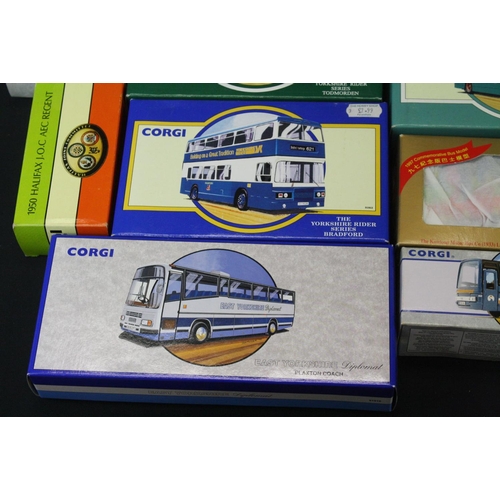 1288 - 38 Boxed Corgi diecast model buses & coaches to include 3 x 469 Routemasters, Timpsons AEC  Regal Co... 