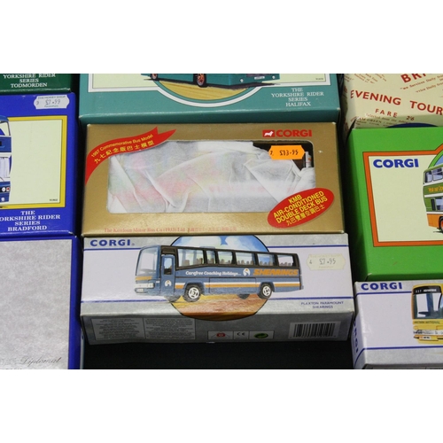 1288 - 38 Boxed Corgi diecast model buses & coaches to include 3 x 469 Routemasters, Timpsons AEC  Regal Co... 