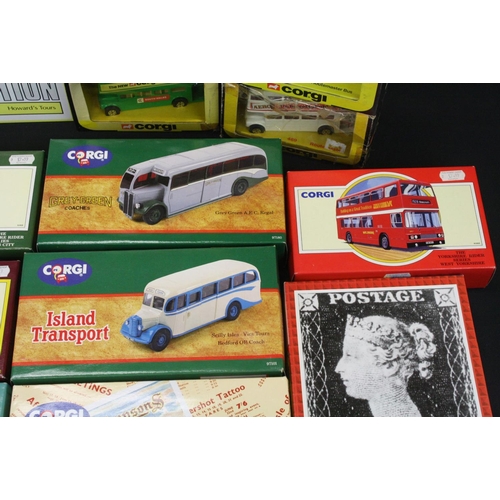 1288 - 38 Boxed Corgi diecast model buses & coaches to include 3 x 469 Routemasters, Timpsons AEC  Regal Co... 