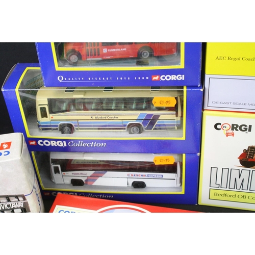 1288 - 38 Boxed Corgi diecast model buses & coaches to include 3 x 469 Routemasters, Timpsons AEC  Regal Co... 