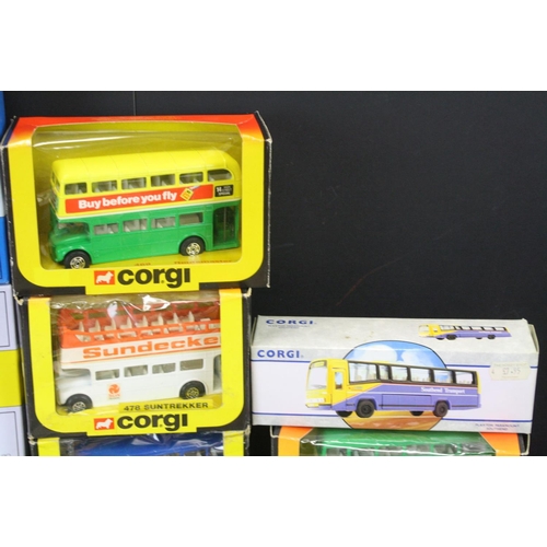 1288 - 38 Boxed Corgi diecast model buses & coaches to include 3 x 469 Routemasters, Timpsons AEC  Regal Co... 