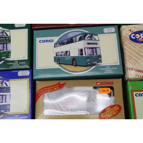 1288 - 38 Boxed Corgi diecast model buses & coaches to include 3 x 469 Routemasters, Timpsons AEC  Regal Co... 