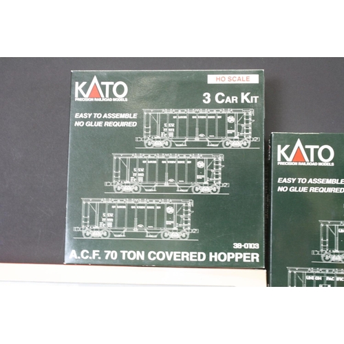 253 - Seven boxed HO gauge accessories to include 3 x Kato 3 Car Kits (38-0110 Rio Grande, 38-0103 St Loui... 