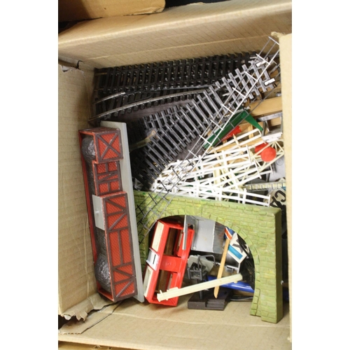 255 - Quantity of OO gauge model railway accessories to include trackside buildings, track, controller, fo... 