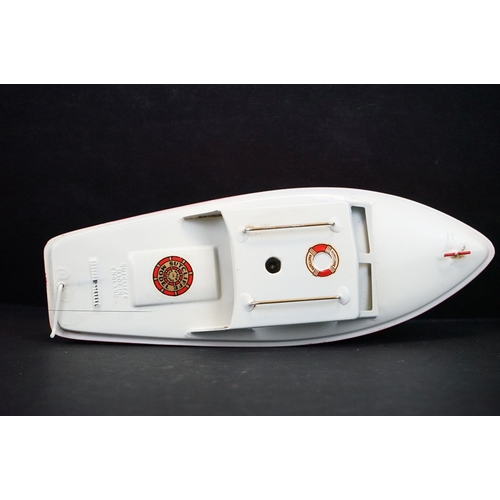 346 - Boxed Sutcliffe tinplate Sprite Day Cruiser clockwork model in red & white with key, a few rusty mar... 