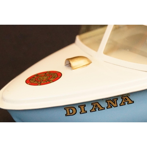 347 - Boxed Sutcliffe Special Ltd edn Diana tinplate Clockwork Cruiser model in blue & white, with key, mo... 