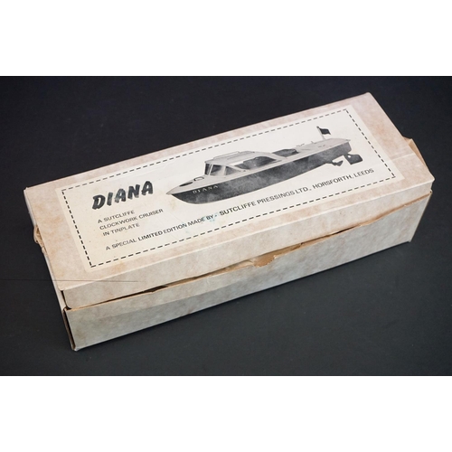 347 - Boxed Sutcliffe Special Ltd edn Diana tinplate Clockwork Cruiser model in blue & white, with key, mo... 