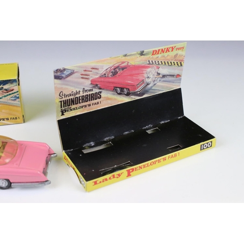 1336 - Dinky Thunderbirds 100 Lady Penelope's Fab 1 diecast model in pink, with both figures, some paint ch... 