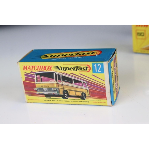 1338 - 12 Boxed Matchbox 75 Series & Superfast diecast models to include 2 x 18 Field Car, 6 Mercedes 350SL... 