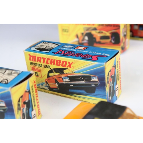 1338 - 12 Boxed Matchbox 75 Series & Superfast diecast models to include 2 x 18 Field Car, 6 Mercedes 350SL... 